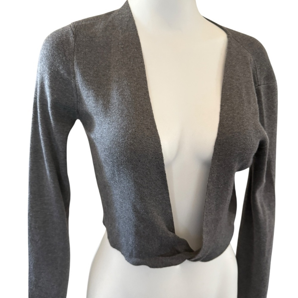 Oak +Fort Gray Open Front Wrap Cardigan Sweater, cropped, Grey, Sz XS - Picture 6 of 9